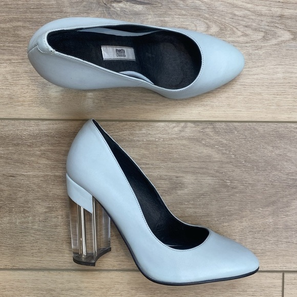 Miista London Eva Acrylic Heel Pastel Sky Blue Block Heels Pumps Round toe - Picture 2 of 16